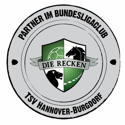 Rundes Logo des Bundesligaclubs „Die Recken – TSV Hannover-Burgdorf“ mit Schriftzug „Partner im Bundesligaclub“ und grün-schwarzem Wappenschild in der Mitte.